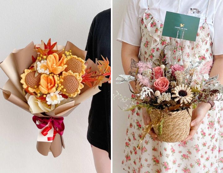 Best florist in Singapore - online florist - crochet flower bouquet - preserved flower bouquet